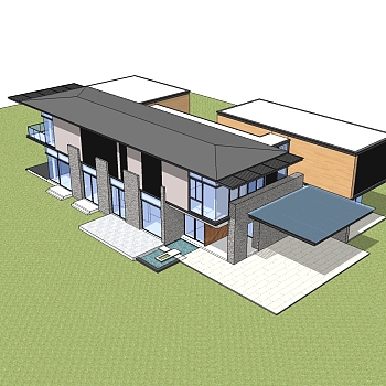 简约风格别墅草图大师模型，别墅SU模型下载