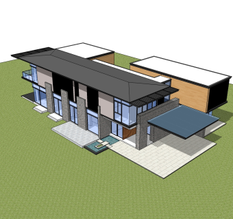 简约风格别墅草图大师模型，别墅SU模型下载