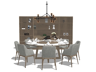 <em>新中式餐桌椅</em>组合草图大师模型，餐桌椅skp模型下载