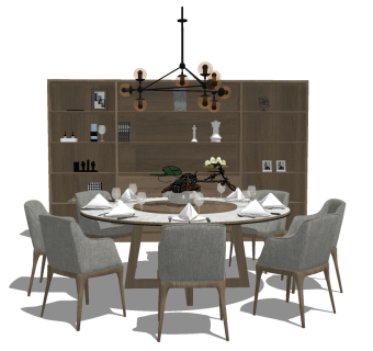 新中式餐桌椅组合草图大师模型，餐桌椅skp模型下载
