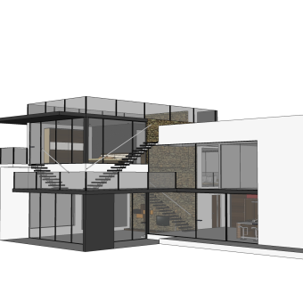 现代独栋别墅草图大师模型下载，独栋别墅sketchup模型