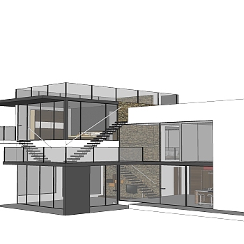 现代独栋<em>别墅</em>草图大师<em>模型</em>下载，独栋<em>别墅</em>sketchup<em>模型</em>