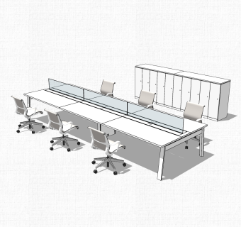 现代屏风办工桌sketchup模型，办工桌su模型，办工桌草图大师素材下载