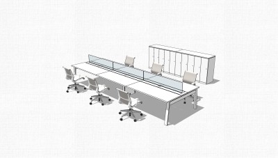 现代屏风办工桌sketchup模型，办工桌su模型，办工桌草图大师素材下载