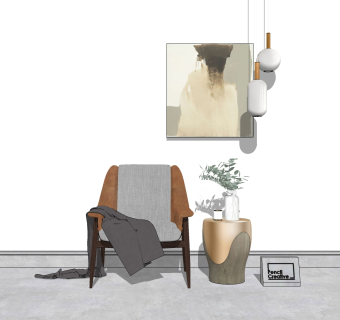 现代布艺单人沙发su模型，沙发草图大师模型下载