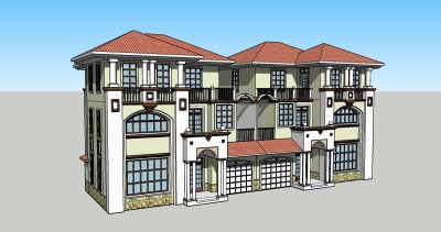 欧式连排别墅草图大师模型下载，连排别墅sketchup模型