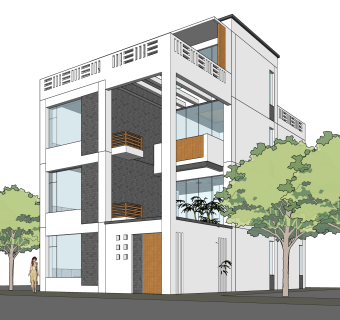 现代独栋别墅su模型下载，别墅草图大师模型分享