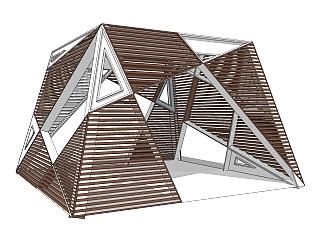 现代钢结构廊架草图大师模型，钢结构廊架sketchup模型下载
