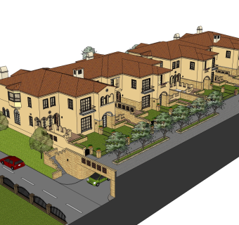 欧式联排别墅su模型，别墅sketchup模型下载