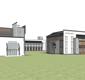 中式办公楼草图大师模型，办公楼sketchup模型免费下载