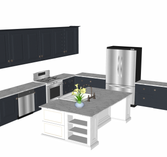 现代厨房柜免费su模型，厨房柜草图大师模型
