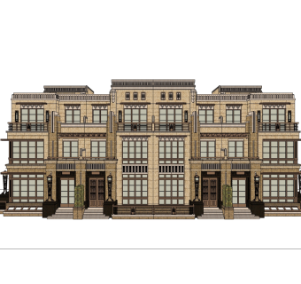 欧式连排别墅草图大师模型，别墅sketchup模型免费下载
