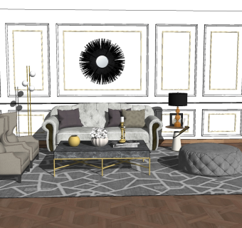 北欧布艺沙发草图大师模型，沙发sketchup模型下载