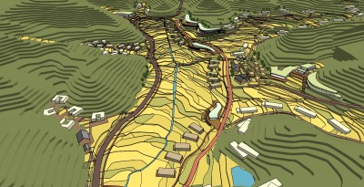 现代山地地形城市规划设计sketchup模型，城市规划skp文件下载