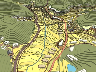 现代山地<em>地形</em>城市规划设计sketchup模型，城市规划skp...