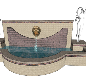 欧式景观墙skp文件下载，景观墙SU模型