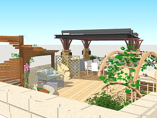<em>现代屋顶</em>花园草图大师模型，屋顶花园sketchup模型下载