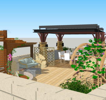 现代屋顶花园草图大师模型，屋顶花园sketchup模型下载