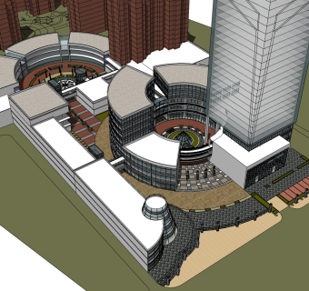 现代办公楼规划草图大师模型，办公楼规划sketchup模型免费下载