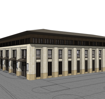 欧式售楼处建筑方案草图大师模型，建筑构件sketchup模型免费下载