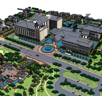 现代酒店草图大师模型下载、现代酒店su模型下载