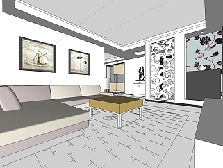 中式室内 家装设计sketchup模型下载，家装草图大师...