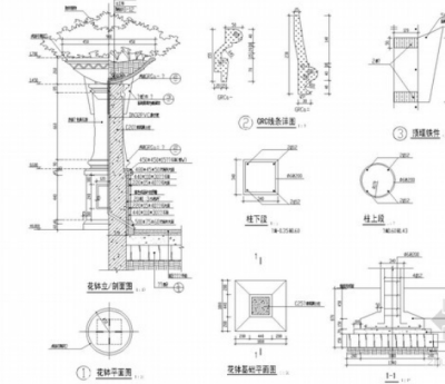 园林景观<a href=https://www.yitu.cn/sketchup/huayi/index.html target=_blank class=infotextkey>花</a>钵施工详图 