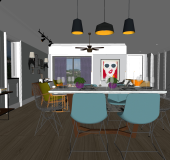 现代轻奢客餐厅免费su模型草图大师文件下载