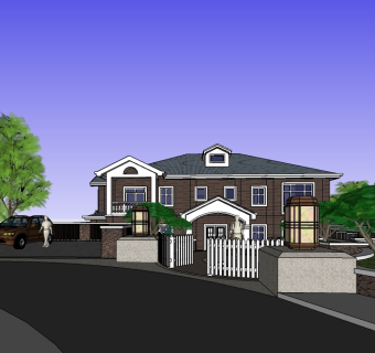 欧式独栋别墅草图大师模型，sketchup别墅su模型下载