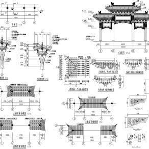 四柱三楼牌坊CAD建筑施工图纸