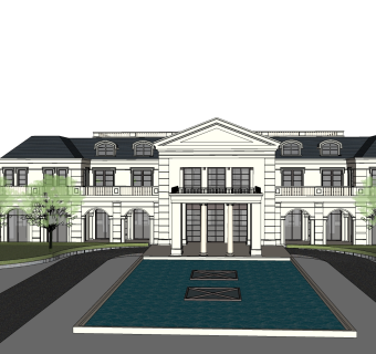 中式别墅草图大师模型，别墅sketchup模型