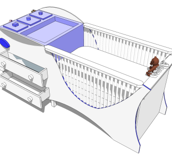 北欧婴儿床草图大师模型，婴儿床skb文件