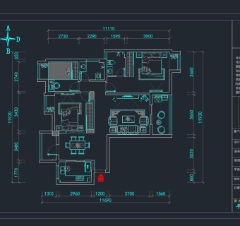 祥细家装户型图三居CAD，免费下载