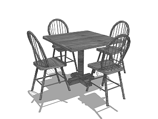 <em>美式</em>餐桌椅免费su模型，餐桌椅sketchup模型下载