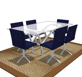 现代餐桌椅su模型，餐椅餐桌草图大师模型下载