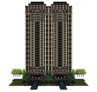 欧式高层住宅楼草图大师模型，住宅楼skp文件下载