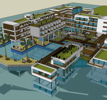 现代办公楼草图大师模型，办公楼sketchup模型免费下载