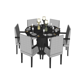 现代餐桌椅免费su模型，现代餐桌椅sketchup模型下载