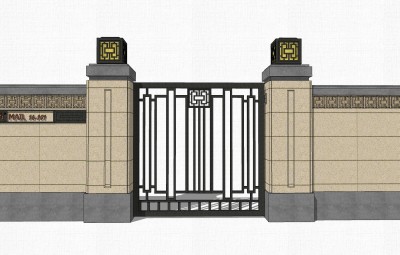 新中式铁艺大门草图大师模型，院门大门sketchup模型免费下载