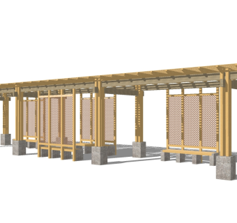 新中式实木廊架草图大师模型，实木廊架sketchup模型下载