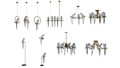 现代千纸鹤吊灯壁灯组合su模型，吊灯草图大师模型下载
