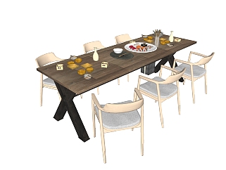<em>北欧餐桌</em>椅su模型，客厅桌子长餐桌草图大师模型下载