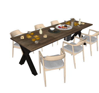 北欧餐桌椅su模型，客厅桌子长餐桌草图大师模型下载