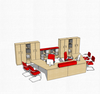 现代文件柜办工桌组合草图大师模型，办工桌skp模型下载