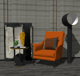 现代皮革单人沙发草图大师模型，单人沙发sketchup模型下载