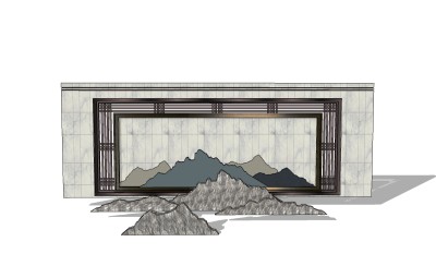 新中式山形特色景墙草图大师模型，特色景墙sketchup模型下载