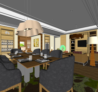 现代时尚客餐厅免费su模型草图大师文件下载