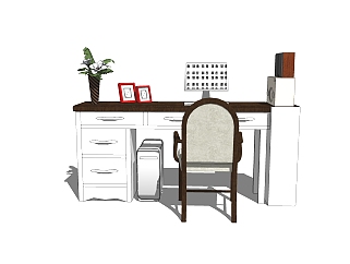 简欧书桌椅子<em>组合</em>su模型，书桌椅子sketchup模型下载