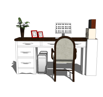 简欧书桌椅子组合su模型，书桌椅子sketchup模型下载