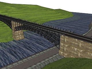 现代钢<em>结构</em>铁路桥草图大师模型，铁路桥su模型下载